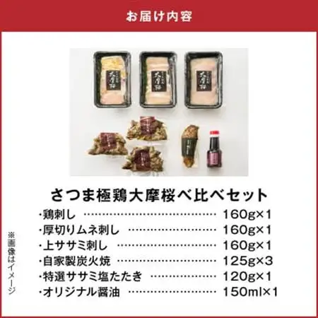 「さつま極鶏大摩桜」鶏刺し3種＆特選ササミ塩たたきと炭火焼 食べ比べセット【配送不可地域：離島】【1186229】