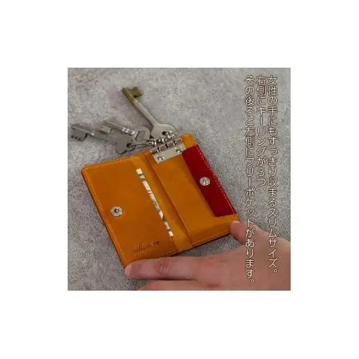 スリムキーケース３連 Andy 日本製 革製品 本革 レザー 手作り 鍵 カギ ブラウン