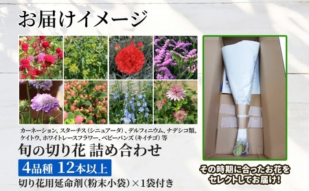 ＜選べる配送月＞ 北海道 花 詰め合わせ 4品種 12本以上 切り花 切花 花束 ブーケ 季節 旬 生花 フラワー アレンジメント 記念日 産地直送 つきがたふるさと花の会 8月お届け