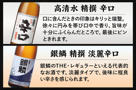 高清水・銀鱗 辛口呑みくらべセット 1.8L×各1本 秋田県酒類卸