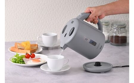 転倒湯漏れ機能付き　電気ケトル1.0L　グレー　電化製品 キッチン用品  電気ケトル 空だき防止機能 こぼれにくい 卓上