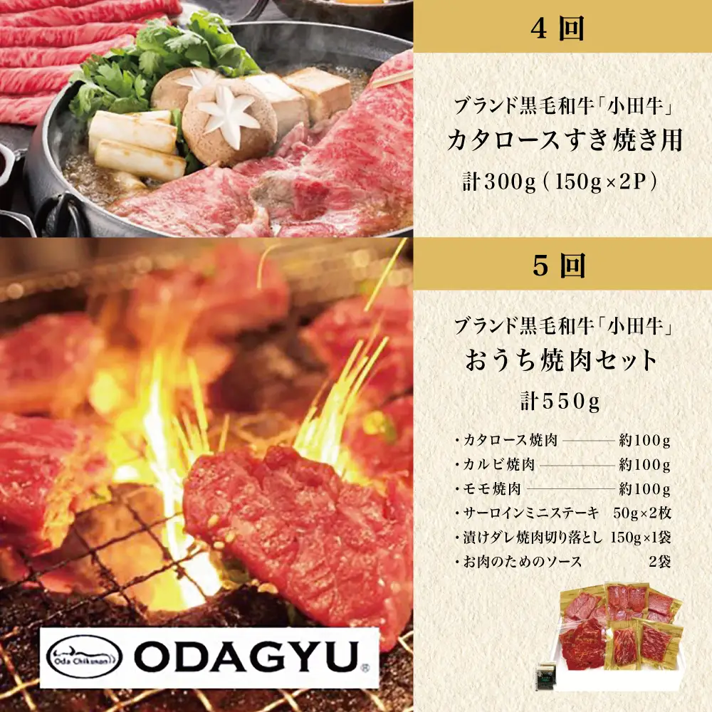 【全5回】プレミアムブランド「小田牛」定期便［肉三昧］ 鹿児島県産 黒毛和牛 ステーキ リブステーキ すき焼き 焼肉 BBQ カタロース カルビ モモ ソース 冷凍 小田畜産 南さつま市