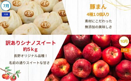【定期便4回】松川村の魅力が詰まった 満喫セット | 定期便 福袋 満喫セット 季節限定 りんごジュース リンゴジュース カステラ かすてら 洋菓子 豚まん りんご リンゴ 林檎 シナノスイート 長野県 松川村 信州