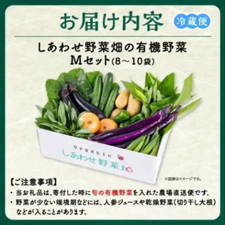 しあわせ野菜畑の有機野菜　Mセット　(安心の有機JAS認証　旬のオーガニック野菜　農場直送便)【配送不可地域：離島・北海道・沖縄県・四国・九州】【1493464】