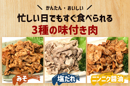 鹿児島県産 ひかり麦豚 味比べセット ≪味付け肉≫ 計1.6kg （180g×9パック）みそ 塩だれ ニンニク醤油  トレーなし 冷凍 HM-4 | 肉 お肉 にく 豚肉 味噌味 塩ダレ 解凍して焼くだけ 真空冷凍 新鮮 小分け おかず 産地直送 鹿児島県 南大隅町 ひかり麦豚直売所