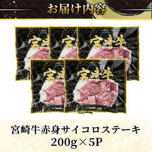 ＜2週間以内発送！＞宮崎牛 赤身 サイコロ ステーキ(計1kg・200g×5P) 牛肉 冷凍 国産 【YM-08】【YAMATO株式会社】