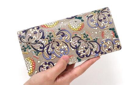 【文庫屋大関】束入れ 乱菊＜青紫＞【皮革工芸品】 財布 お札 お札入れ 長財布 カード 小銭 牛革 手作り 日本製 墨田区 東京都