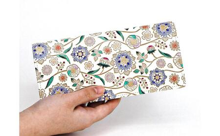 【文庫屋大関】束入れ ダリア＜コバルトブルー＞【皮革工芸品】 財布 お札 お札入れ 長財布 カード 小銭 牛革 手作り 日本製 墨田区 東京都