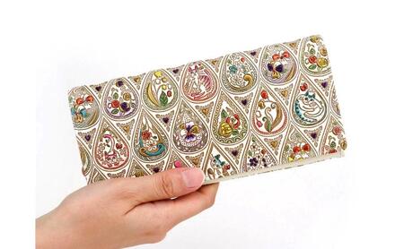 【文庫屋大関】束入れ 花と猫＜ミックス＞【皮革工芸品】 財布 お札 お札入れ 長財布 カード 小銭 牛革 手作り 日本製 墨田区 東京都