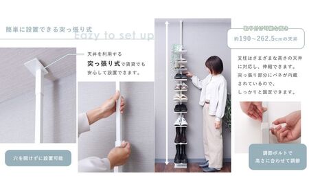 突っ張り シューズラック Echo エコー シューズ ラック 省スペース スリム 突っ張り棒 棚 靴箱 下駄箱 シューズボックス オープン 収納 収納家具 インテリア 家具 兵庫 兵庫県 小野市 ウッドホワイト