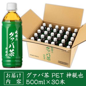 i1137-B グァバ茶PET(神秘也)500ml×30本 お茶 茶 国産 グァバ葉 ノンカフェイン ポリフェノール 血糖値 コレステロール ペットボトル 【出水酒造 izumi-syuzou】
