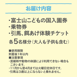 富士山こどもの国 入園券+乗物券&動物体験セット 5名 餌あげ体験 引馬体験 動物と触れ合う アスレチック マウンテンバイクコース カヌー体験 変わり種自転車 お出かけ 思い出 旅行 トラベル 静岡県 富士市 [sf003-004]