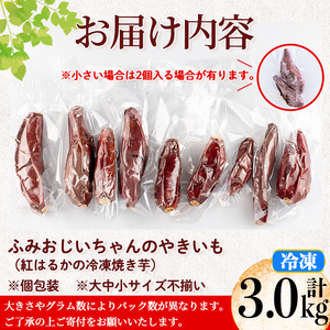 isa741 ふみおじいちゃんのやきいも(紅はるか・計3.0kg) 冷凍 パック 小分け サツマイモ 焼き芋 天然スイーツ 焼芋 紅はるか 【いさ工房】