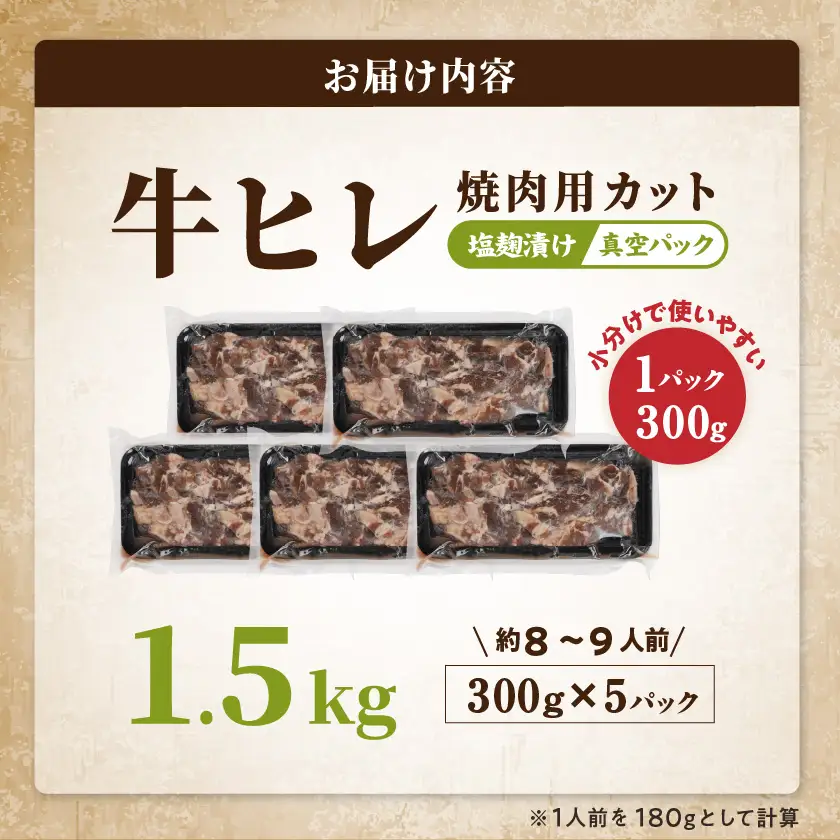 牛ヒレ塩麹タレ漬け1.5kg(焼肉用カット)≪みやこんじょ特急便≫〔12-3314-Q〕_(都城市) 