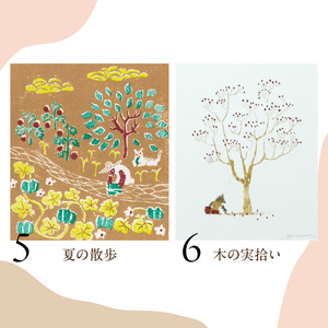 動植物の版画 _ 動植物 版画 242mm × 303mm 額縁込み 選べる 7作品 畑の日々 子守り猫 手編みマフラー 野菊 夏の畑 木の実拾い 散歩 手刷り 印刷 あたたかく 優しい 風合い かわいい インテリア 材質 紙 額縁 木製 福岡県 久留米市 送料無料  〔Rd036〕
