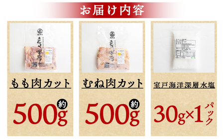 土佐はちきん地鶏 もも肉・むね肉 合計1kgセット 室戸海洋深層水塩付 -  むね もも ムネ肉 モモ肉 セット 小分け  ad-0005