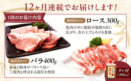【全12回定期便】冷凍 「瀬戸のもち豚せと姫」焼肉セット計約700g  (バラ400g・ロース300g・自家製焼肉のタレ) [BAER052]焼肉