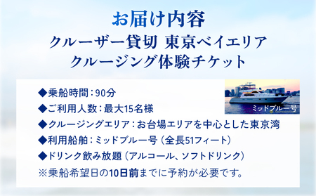 クルーザー貸切　東京ベイエリア クルージング体験（90分　15名様まで） │ 東京 体験 クルーズ