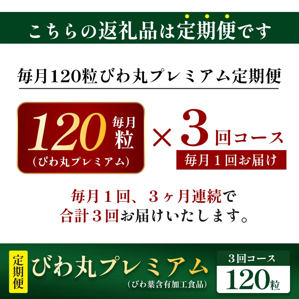 【定期便 全3回】≪3ヶ月連続で毎月お届け≫ びわ丸プレミアム ≪1回あたり(120粒入×1袋) ≫  健康補助食品 びわ茶含有加工食品  TO-10-NP| 国産 びわ茶 びわの葉 サプリメント 乳酸菌 ノンカフェイン ポリフェノール ネコポス 鹿児島県 南大隅町 十津川農場