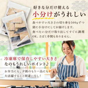 【定期便】【訳あり】骨取り塩さば　切身500g（500g×1袋）【3か月連続お届け】 mi0012-0152