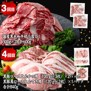 【定期便全4回】ししまる牛・豚定期便A(4ヶ月連続・計4.29kg以上) 黒毛和牛 黒豚 国産牛 九州産 豚 豚肉 肉 牛肉 国産 小分け 真空包装 冷凍 t0044-007