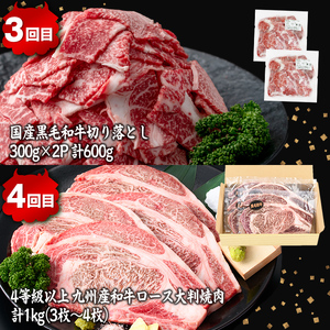 【定期便全4回】ししまる牛・豚定期便B(4ヶ月連続・計4.4kg) 黒毛和牛 国産牛 九州産 豚 豚肉 肉 牛肉 国産 4等級 小分け 真空包装 冷凍 t0051-002