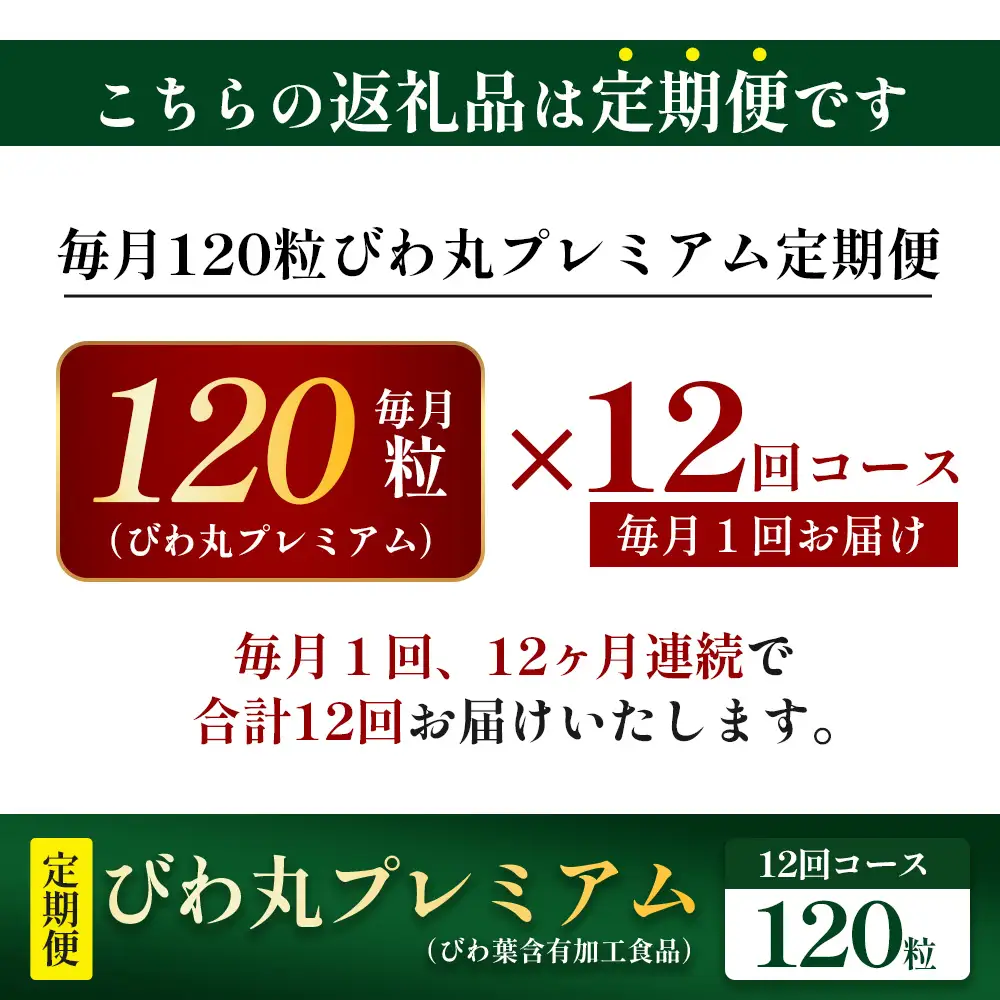 【定期便 全12回】≪12ヶ月連続で毎月お届け≫ びわ丸プレミアム ≪1回あたり(120粒入×1袋) ≫  健康補助食品 びわ茶含有加工食品  TO-12-NP| 国産 びわ茶 びわの葉 サプリメント 乳酸菌 ノンカフェイン ポリフェノール ネコポス 鹿児島県 南大隅町 十津川農場