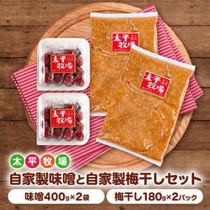自家製梅干し＆味噌セット(梅干し180g×2･味噌400g×2)  無着色 昔ながら すっぱい 梅 うめぼし しそ梅 手作り 梅干 みそ 大豆 味噌汁 セット 世羅 A035-05