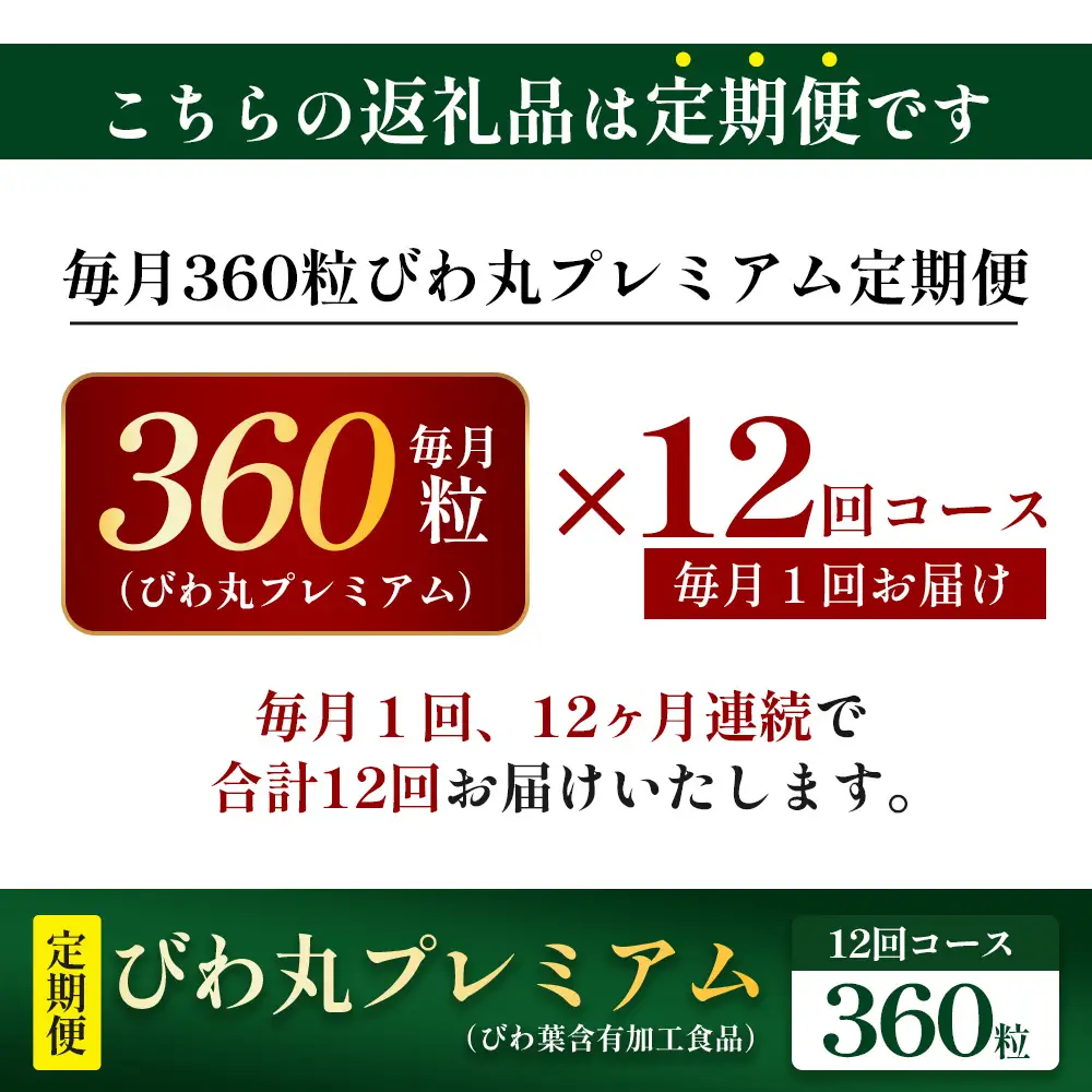 【定期便 全12回】≪12ヶ月連続で毎月お届け≫ びわ丸プレミアム ≪1回あたり(360粒入×1袋) ≫  健康補助食品 びわ茶含有加工食品  TO-15-NP| 国産 びわ茶 びわの葉 サプリメント 乳酸菌 ノンカフェイン ポリフェノール ネコポス 鹿児島県 南大隅町 十津川農場
