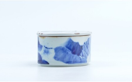 有田焼 雲濃銀彩重ね まゆ型陶箱 【まるぶん】 食器 器 青 銀 蓋物 お祝い 4万円 40000円 A40-394