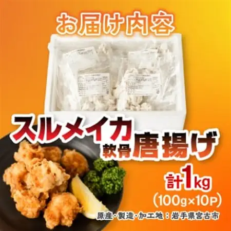 スルメイカ軟骨唐揚げ100g×10パック(1kg)【配送不可地域：離島】【1668737】