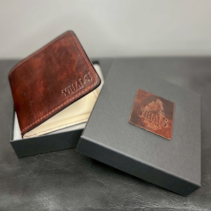 YIHALS ハンドメイド 牛革 2つ折り財布 ダークブラウン《靴屋が手掛ける革製品》 [0669]