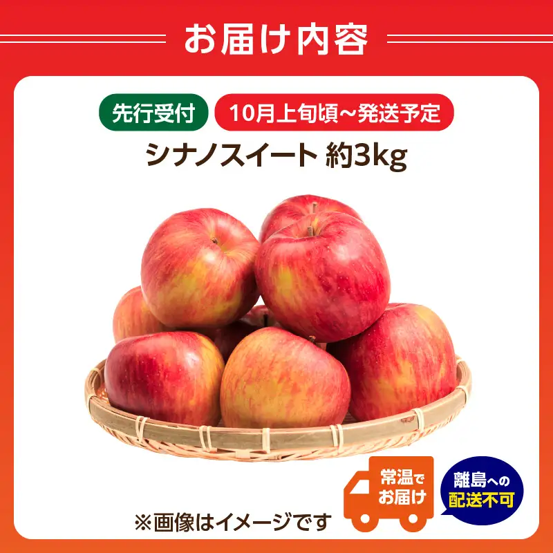 《先行受付》シナノスイート約3kg 【2026年10月上旬頃～発送予定】【山形県産りんご】 001-106