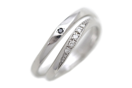 指輪 結婚指輪 ペアリング PT100 プラチナ10％ ダイヤ 0.05ct ブラックダイヤ 0.01ct マリッジリング 【232-pt100s】 [オーダーメイドジュエリーメイ 山梨県 韮崎市 20745199]