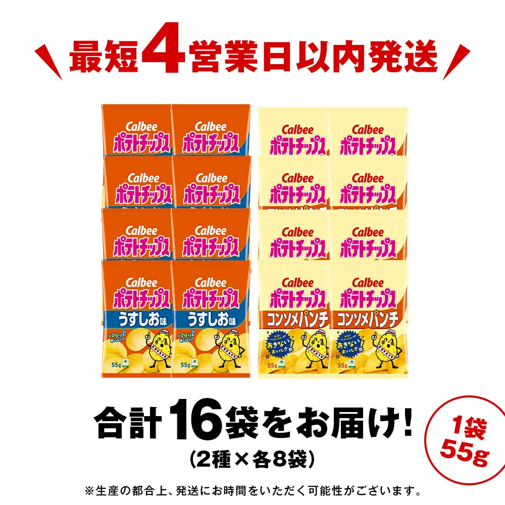 カルビーポテトチップス 2種セット うすしお・コンソメパンチ 各8袋 《千歳工場製造》