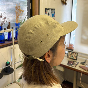 【選べるカラー】 麻素材 ジェットキャップ 帽子 （ベージュ ブラック ターコイズ レンガ ストロベリー）Sサイズ キャップ 京都 京都府 長岡京市 手づくり ファッション おでかけ コーデ ぼうし 職人 ベルギーリネン 麻 5パネルキャップ