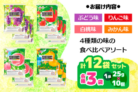 マンナンライフ 蒟蒻畑 4種アソート 計120個 [ぶどう味 温州みかん味 白桃味 りんご味] (25g×10個入り×各味3袋ずつ×4種類の計12袋) [0314]