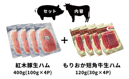 生ハム ブランド和牛 もりおか短角牛 120g ブランド豚 紅木豚 400g 和牛 短角牛 盛岡三元豚 なまはむ 豚肉 こうぼくとん こだわり 高級 手土産 おつまみ 贈答 お土産 贈り物 プレゼント パーティ サラダ 家飲み 贅沢 冷凍 国産 岩手県 盛岡市 東北 岩手 盛岡 有限会社トゥレイス