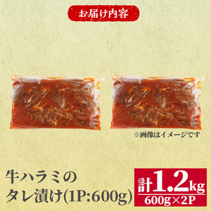 牛ハラミ の タレ漬け 計1.2kg(600g×2パック) 牛肉 肉 小分け 焼き肉 ハラミ たれ漬け 【opbr007】【ハナマル食品株式会社】