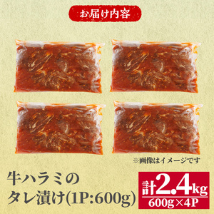 牛ハラミ の タレ漬け 計2.4kg(600g×4パック) 牛肉 肉 小分け 焼き肉 ハラミ たれ漬け 【opbr008】【ハナマル食品株式会社】
