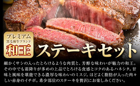 熊本県産A5等級和王 希少部位ステーキセット ハネシタ イチボ ミスジ 計900g (各種150g×2枚) 帝神志方ミート株式会社《90日以内に出荷予定(土日祝除く)》熊本県 菊池市 牛肉 肉 お肉 和牛 くまもと黒毛和牛 熊本県産 A5 和王 希少部位 ステーキ セット