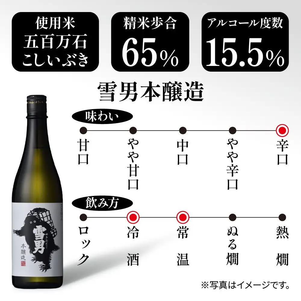 雪男 雪男本醸造 720ml 本醸造酒 青木酒造 酒 お酒 さけ おさけ 日本酒 米酒 こしいぶき 五百万石 辛口 冷 常温 ぬる燗 熱燗 万能 シャープ 晩酌 食中酒 食前酒 15.5％ 65％ 瓶 贈答品 贈り物 プレゼント お祝い お取り寄せ ご当地 送料無料 新潟県 南魚沼市 金田屋酒店
