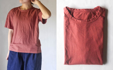 オーガニックコットン 完熟Tシャツ　【小豆色】Lサイズ / オーガニック コットン 綿100　手染め 草木染め Ｔシャツ 半袖 トップス ファッション インナー 女性用 レディース 男性用 メンズ ユニセックス 男女兼用 ギフト 贈答 プレゼント / 大村市 / ISTIST[ACZW057-3]