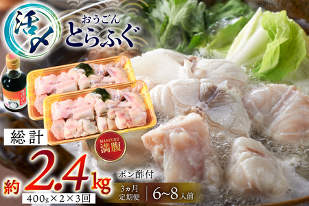 ふぐ 鍋 セット 活〆 おうごんとらふぐ 満腹 鍋セット 約800g 3回 定期便 総計 約2.4kg [松永水産 長崎県 平戸市 hr42bvj550031] とらふぐ フグ 河豚 てっちり ふぐちり ふぐ料理 魚介 さかな 切り身 冷凍 海鮮 ふぐ鍋 唐揚げ
