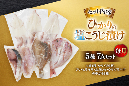 漬け魚 漬魚 塩麹 塩こうじ 魚介 詰め合わせ 3回 定期便 ひかりの塩麹 5種 セット [ひかり 長崎県 平戸市 hr42bgy420401]