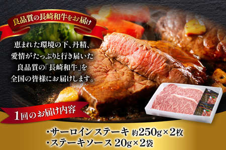 和牛 ステーキ 長崎和牛 サーロイン 250g 2枚 ソース付き 3回 定期便 計1.5kg [萩原食肉産業 長崎県 平戸市 hr42bgy410031]