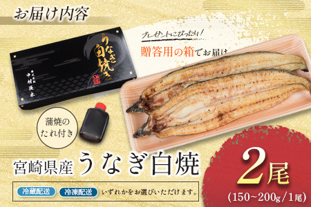 前日配送予約［土用丑の日］うなぎ白焼き 2尾 タレ付（150～200g/1尾あたり）※前日7月25日お届け 国産 有頭 熨斗 贈答品 ギフト 配送日指定可【N44-A26】