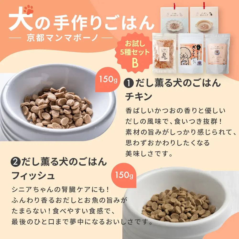 【MANMA BUONO】犬の手作りごはん お試しBセット5種｜京都 ペットフード ブランド 有名 人気ペットフード