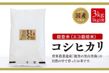 【令和7年産】 中能登町産 米 能登米 コシヒカリ 3kg [道の駅織姫の里なかのと 石川県 中能登町 27aa0001]
