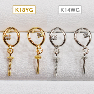 S085-489_あこや真珠 天草 ピアス ダイヤモンド 揺れる 0.01ct K18 K14 7.5mm - 8mm ホワイトピンク 真珠